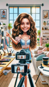 Custom kid future dream caricature example Fashion Influencer in our signature hybrid digital painting style by Lazytoon Custom Art Studio